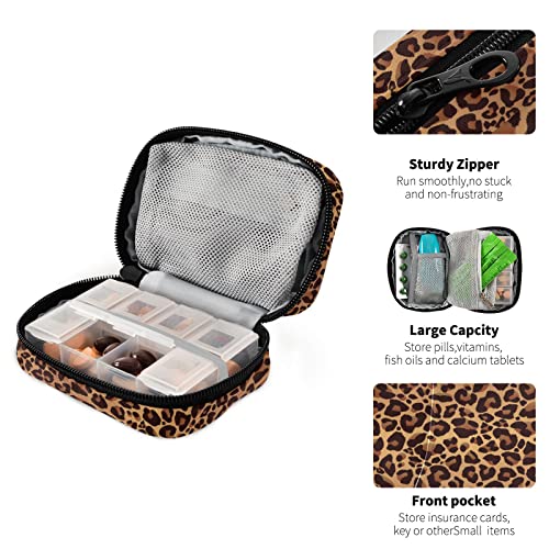 Image of Leopard Pattern Weekly Pill Organizer, Pill Cases Bag Portable Pill Container 7 Days Pill Box Organizer Vitamin Supplement Holder with Zipper for Travel Family Business Camping