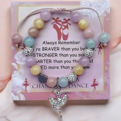 Image of DOLON Colorful Stones Handmade Crystal Ballet Charm Bracelet First Recital Stage Performance Dance Competition Encouragement Gift for Her