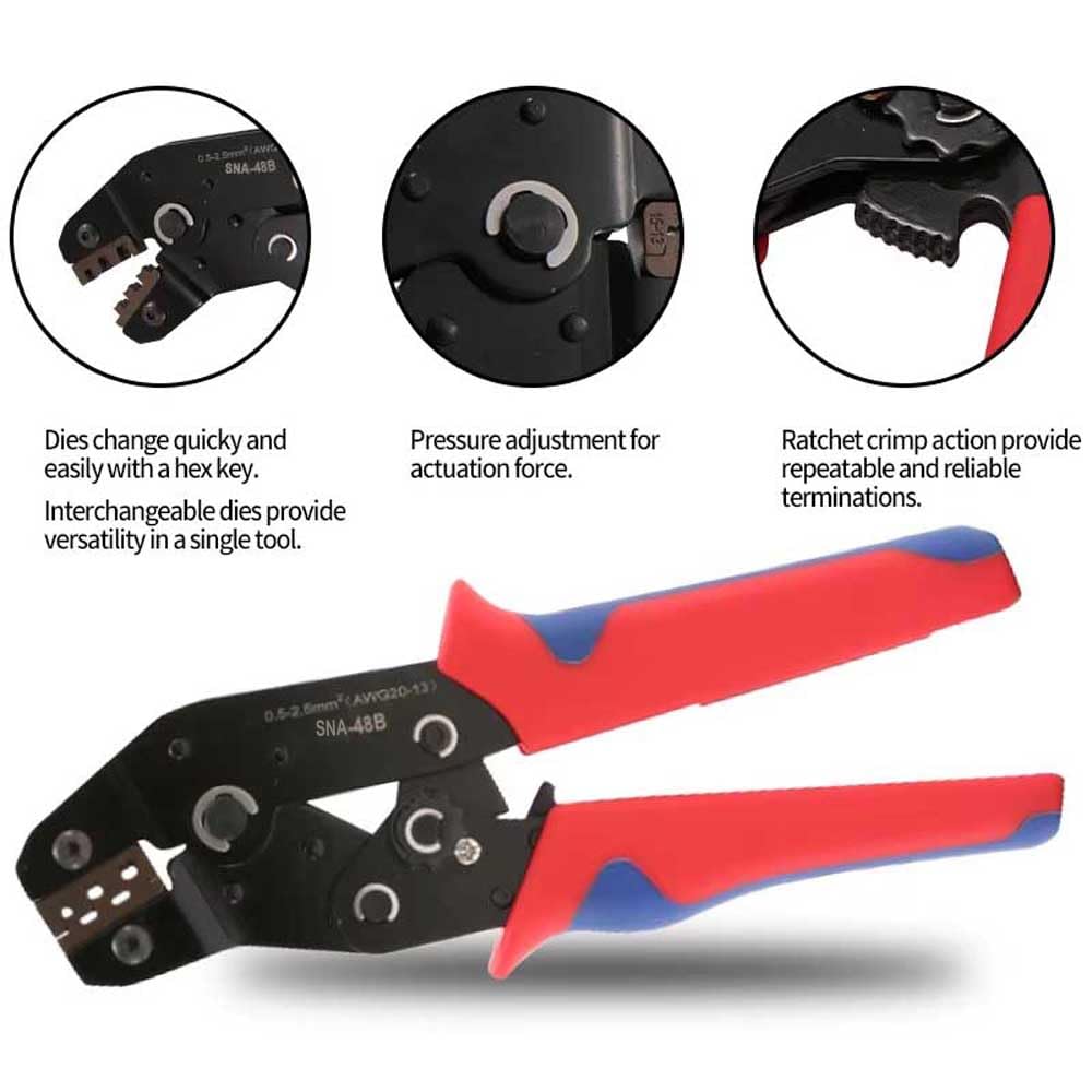 UpToDateTools Non-insulated 20-13 AWG Open Barrel Crimping Tool 0.5-2.5mm², Ratcheting Crimper for Dupont Molex JST TE Terminals & EPC PCIE SATA Pins - SNA-48B 3