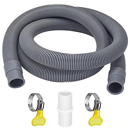 Bssowe Manguera de Desagüe Universal, 3M, Gris, Plástico (EVA+PE), 20mm, 1 Pieza, Incluye 1 Manguera de Desagüe, 2 Clips, 1 Conector Blanco