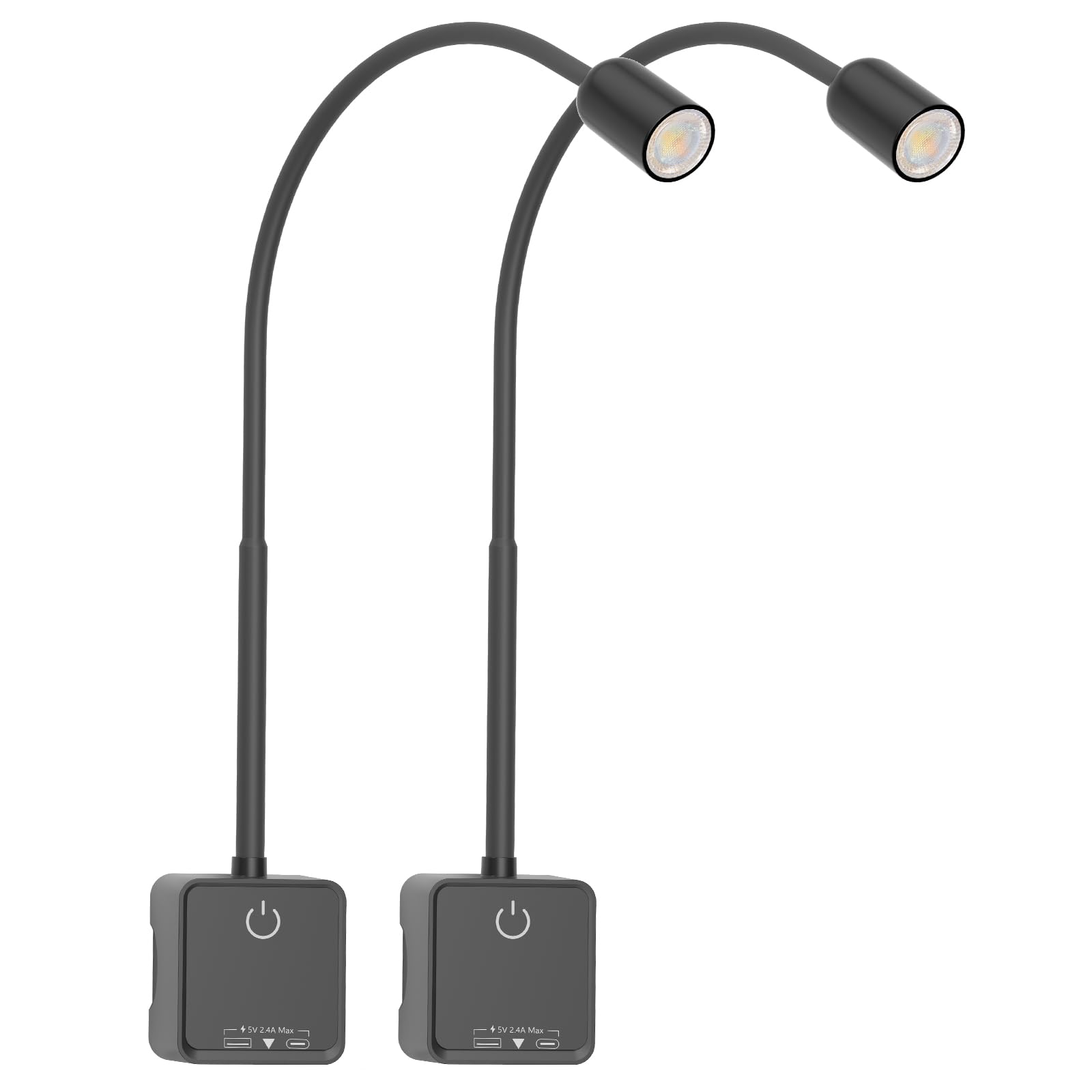 Lamparas Aplique Lectura de Pared Foco LED Regulable con Enchufe e Interruptor Tactil, Puertos de Salida USB, 2 Pack Lamparas Negra para Dormitorio Sala Cocina, 3 Temperatura de Color