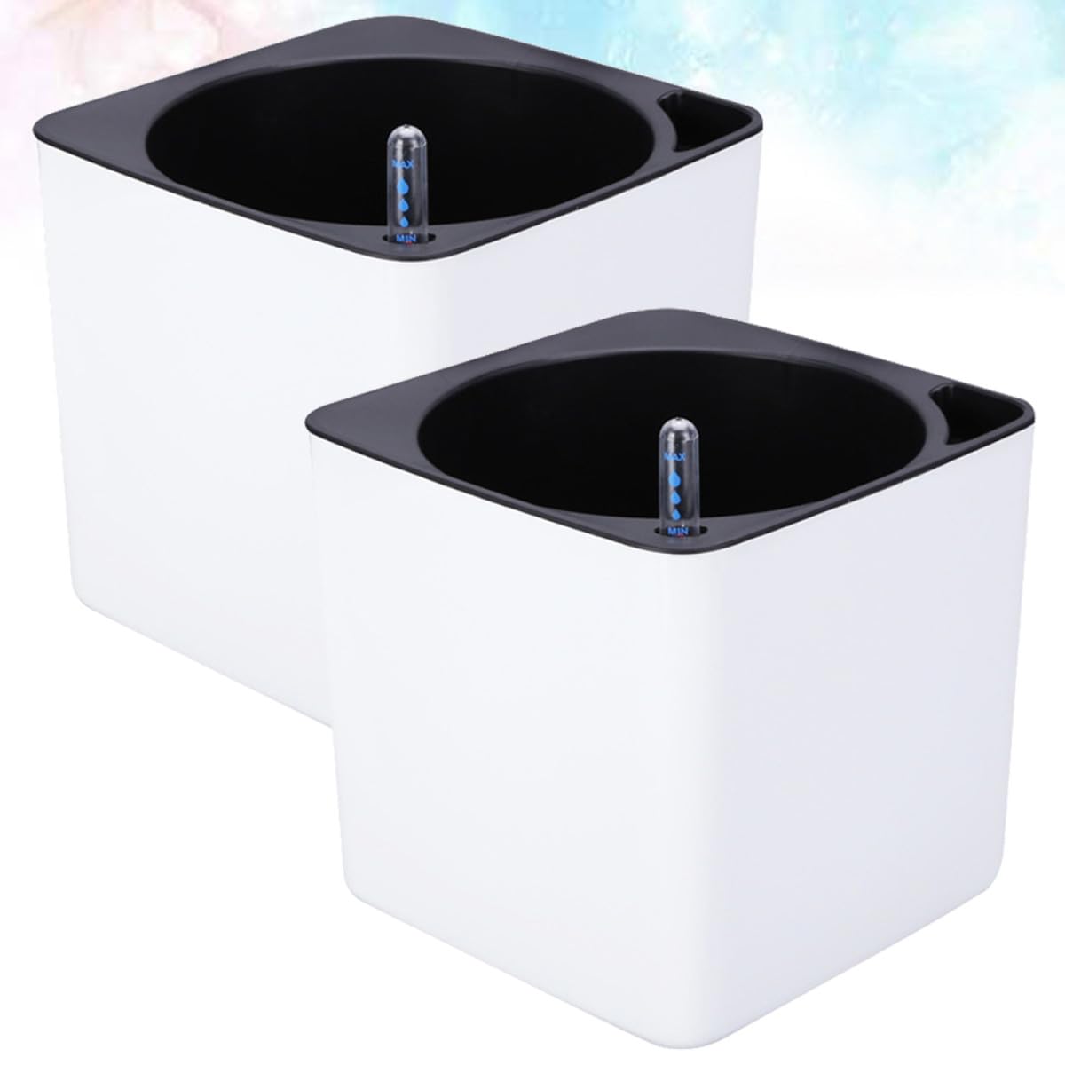 Housoutil Vaso da Fiori Autoirrigante Quadrato in Plastica Bianco 12 CM Set 4 Pezzi con Doppio Contenitore Staccabile Nilometro Galleggiante e Corda di Cotone per Riserva D’Acqua Porta