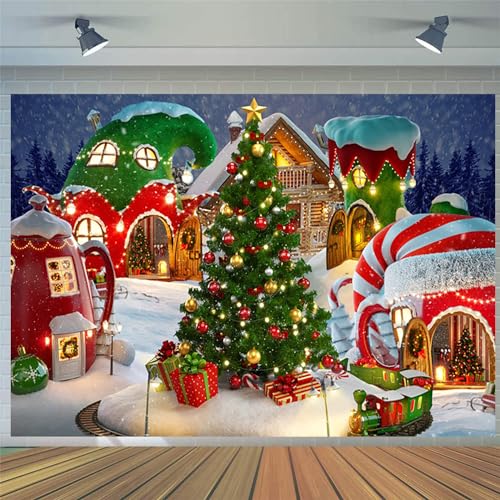 2.1x1.5m Telón de Fondo Navidad Foto Caramelo casa Invierno Nieve Xmas árbol Copo de Nieve fotografía Fondo Familia niños Vacaciones año Nuevo Fiesta Decoraciones Banner fotomatón apoyos