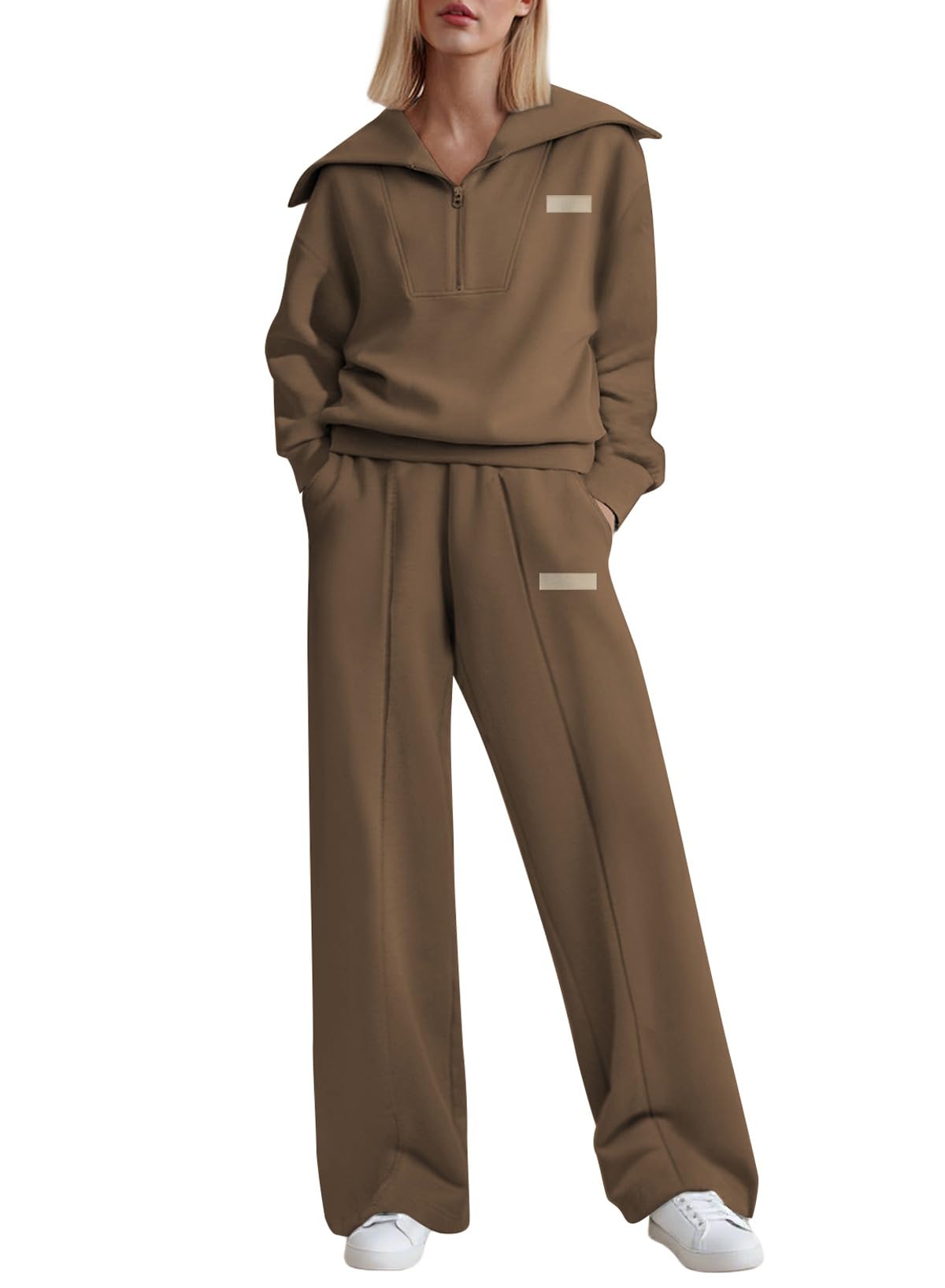 Aleumdr Two Piece Outfits Half Zip Sweatshirt Sweatsuit Lounge Sets for Women Matching Set Wide Leg Sweatpant Tracksuit