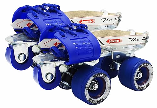 Image of Jonex Unisex Gypsy Roller Adjustable Quad Roller Skates for Youth and Adult (7-18 Years), Indoor Outdoor Wheels, Metal Body, 57 mm Wheels, Color - Blue