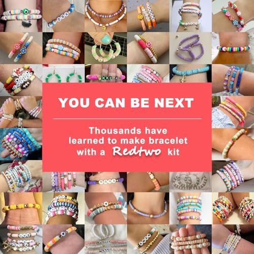 Image of Redtwo 18000 Pcs Clay Beads Bracelet Making Kit, 4 Boxes 64 Colors Flat Polymer Heishi Jewelry with Gift Pack, Friendship Bracelet for Girls Ages 8-12