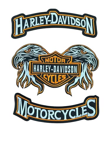 3 Pcs Sets Harley Iron On Bikers Embroidery Patch for Leather Jacket & Vest she#-03 Orange