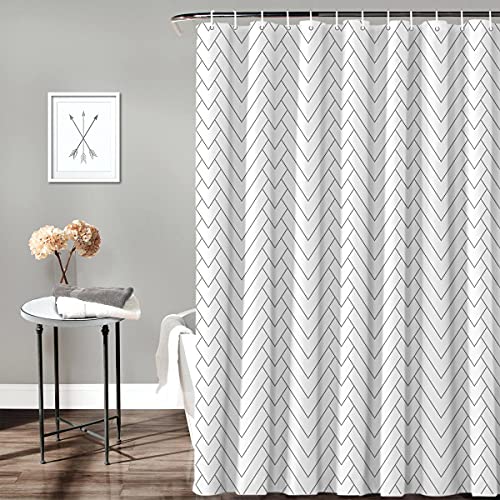 Chic D White Grey Striped Chevron Pattern 84 Inch Extra Long Shower Curtains Fabric Polyester Bathroom Curtains Hooks #TOP2