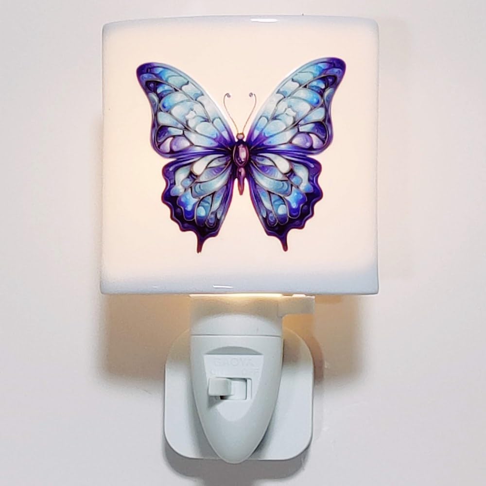 Plug-in Night Lights - LED Bulb, UK 3 pin Socket (Blue Butterfly), Multicolour - Image 2