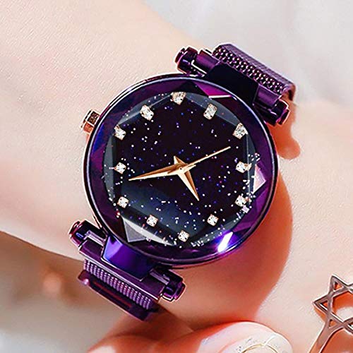 Image of Acnos Premium Purple Color 12 Point Diamond with Trending Magnetic Analogue Metal Strap Watch for Girl's and Women's Pack of - 1(DM-190)
