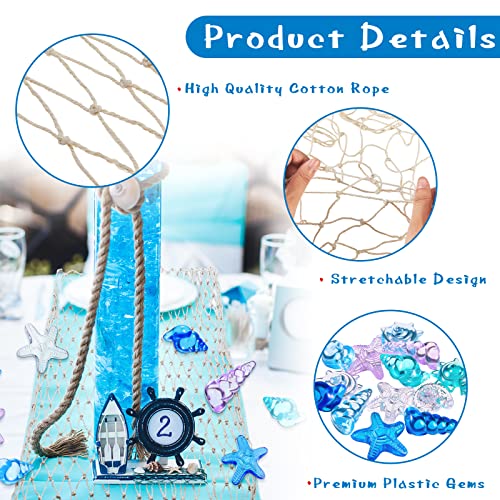 Tudomro Mermaid Fishing Net Decor Table Runner Mermaid Party Decorations Summer Diving Gem Pool Toys Natural Netting Table Runner For Nautical Hawaiian Ocean Beach Mermaid Party Accessory Table Decor #TOP3