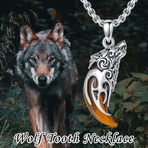 PELOVNY Wolf Necklace Sterling Silver Tiger Eye/Onyx Wolf Teeth Pendant Jewelry for Men, Women & Gifts4