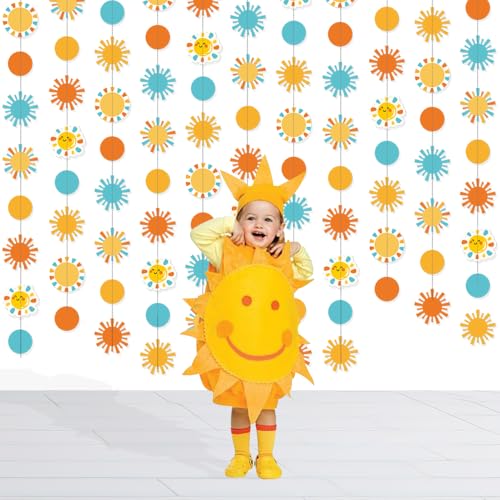 Image of Here Comes The Son Baby Shower Decor - 44Ft Sun Garland Hanging Paper Streamer, Here Comes The Sun String Banner Backdrop, Ideal for Baby Shower Birthday Decorations Party Supplies