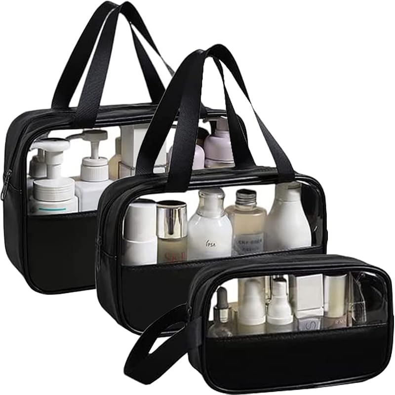 Necessaires de viagem Qinntono com zíper e alça para pendurar, pretas, 3 unidades