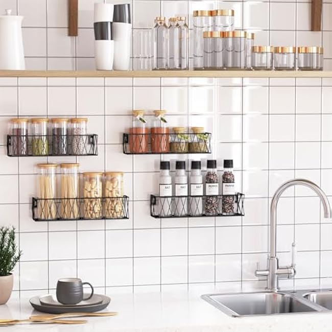 TOMIR Wall Mount Hanging Spice Rack, Metal Black 4 Pack