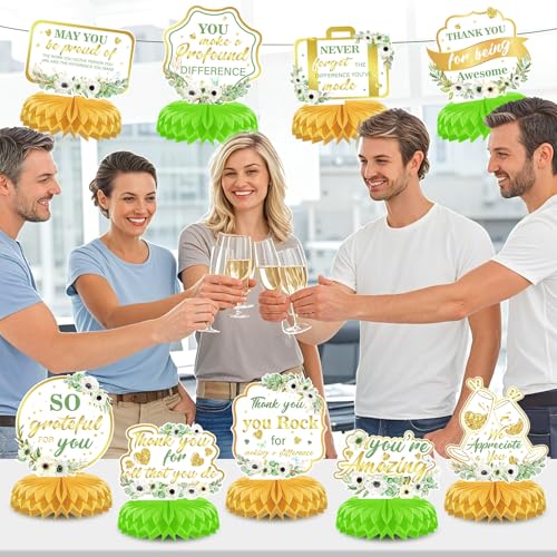 9Pcs We Appreciate You Decorations Thank You Table Honeycomb Centerpieces Appreciate Table Topper Decor for Teacher Doctor Nurse Employee Graduation Appreciation Party Supplies (Sage Green) by LUUFILx - Used condition - Image 3