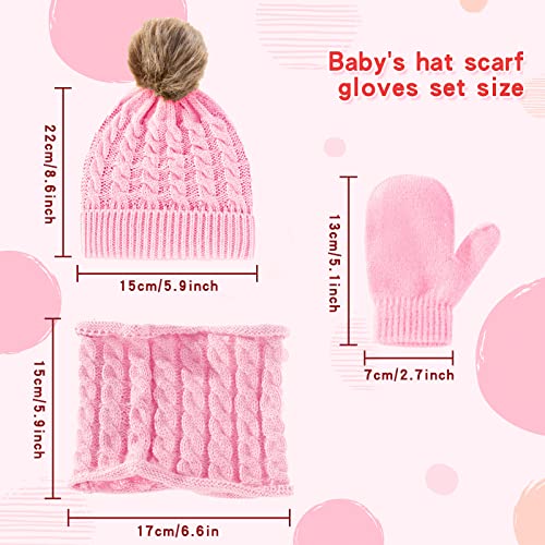 3Pcs Baby Beanie Hat Scarf Gloves Set Infant Knitted Cap Winter Warm Gloves Toddler Neck Warmer for Boys Girls 0-3 Years3