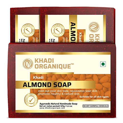 Image of Khadi Organique Natural Pure Herbal Handmade Almond Soap Pack of 3 (125 gram each)