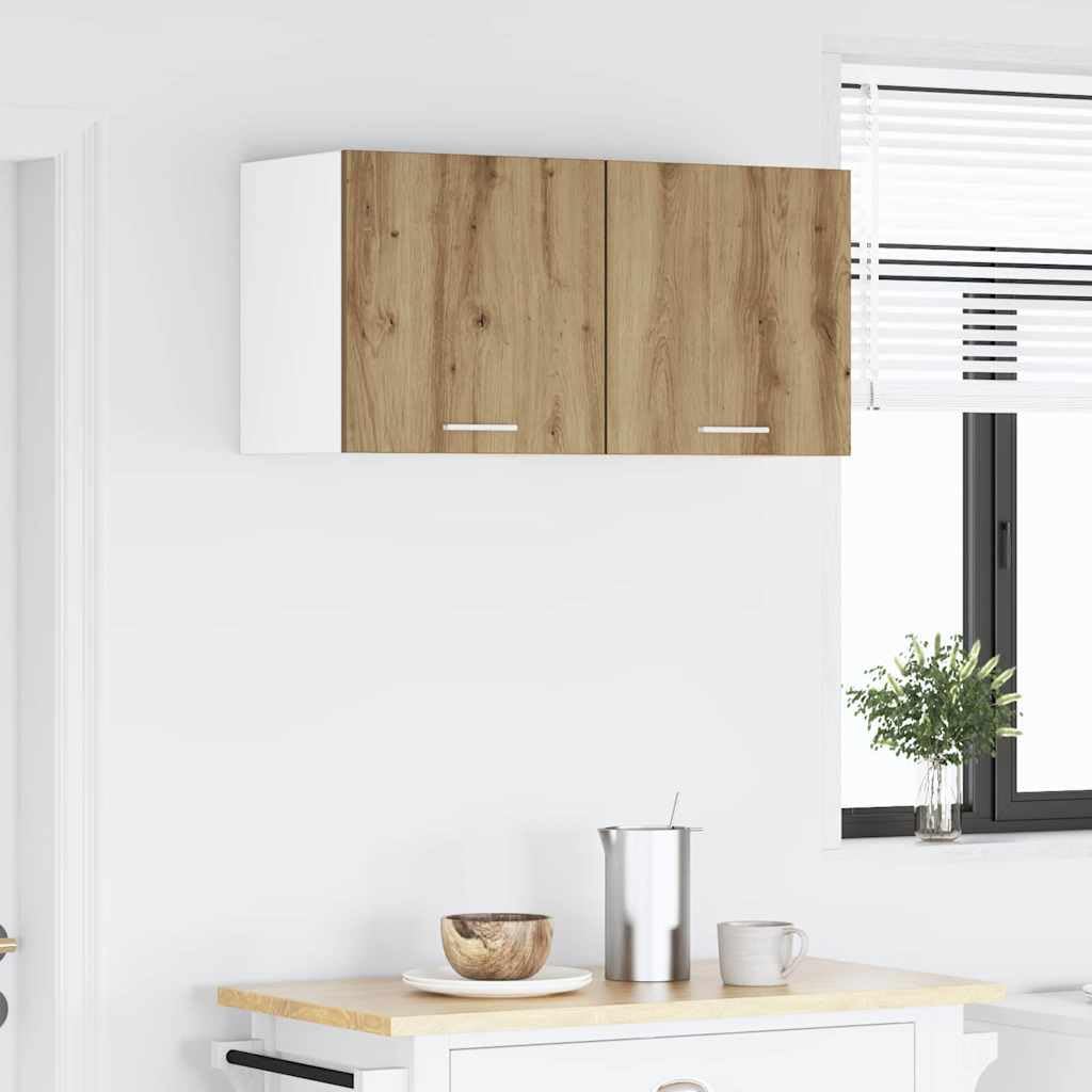 Armadietto pensile Riga, set di 2 pezzi, 40 x 31 x 40 cm, rovere Artisan, bianco, materiale in legno, moderno e durevole, per cucina, sala da pranzo, ufficio