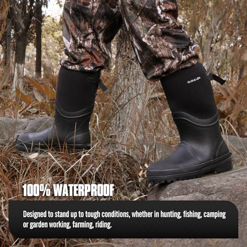 GUGULUZA Neopren Isoliert Gummistiefel für herren Jagd Angeln Hof warme Wasserdicht Stiefel Schwarz