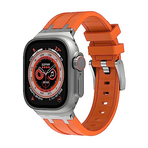 Soft Silicone Wristbands Waterproof Replacement Strap,Sport Band Compatible with Apple Watch Ultra Band 49mm 45mm 44mm 42mm, for iWatch Series 8/7/6/5/4/3/2/1/SE/Ultra (42/44/45/49mm, Silver Orange)