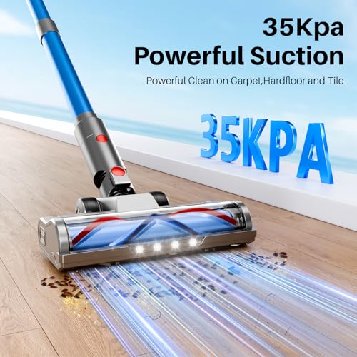 Cordless Vacuum Cleaner - Rechargeable, 35Kpa Stick Vacuum 8 in 1 Lightweight Vacuum Cleaners for Home, Up to 45Mins, Wall Mount Charging Vacuum, Anti-Tangle Brush for Carpet, Hard Floor Deep Blue