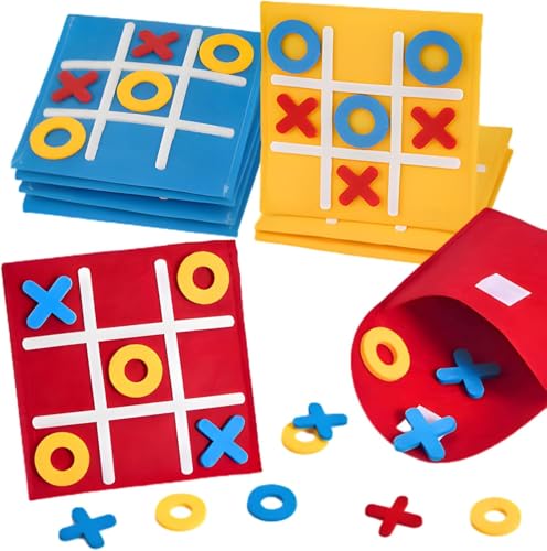 12 Stück Tic Tac Toe Spiel, Filz Brettspiel Set in Rot, Gelb und Blau,...