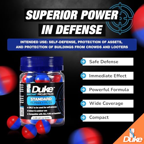 Image of Duke 68 Cal Pepper Ball Projectiles (1% PAVA + 1% CS) - Standard Irritant Projectiles, Non Lethal Pepper Gun Balls for Self Defense Weapons, Home Defense - Round, 3.2g - 3.4g