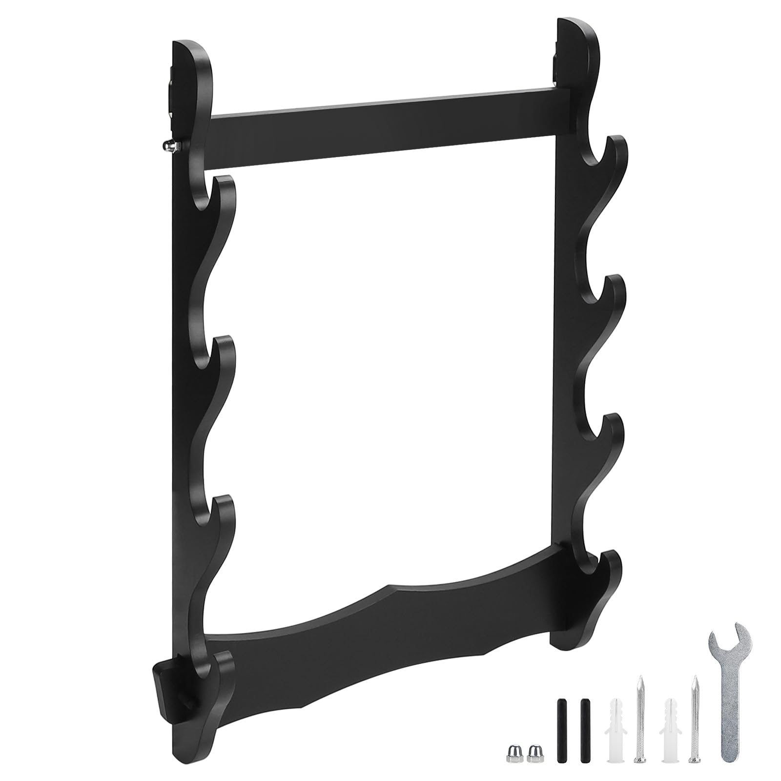 SWAWIS 4 Tier Soporte de Espada de Montado en Pared, Leñoso Soporte de Exhibición Samurai Katana, para Cañas Pescar Espadas Katana Flautas, Anchura 35cm