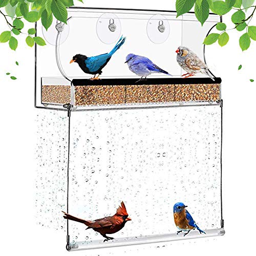 Comedero para pájaros con ventosa, acrílico transparente, impermeable, decoración de jardín para exteriores