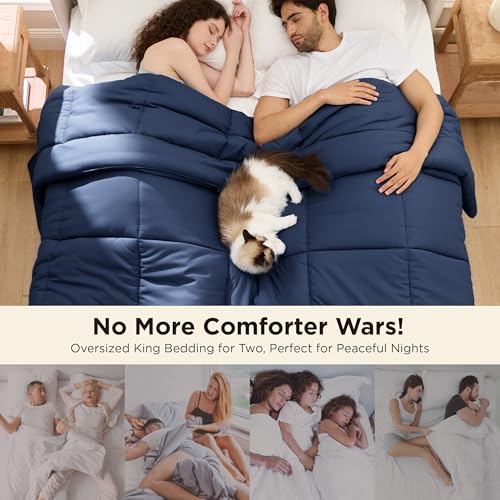 Image of Bedsure Comforter Duvet Insert - Quilted Comforters Oversize Queen, All Season Duvet, GentleSoft Down Alternative Bedding, with 8 Tabs, Gifts for Women /Men, Navy Blue, Oversize Queen 98 x 98 Inches
