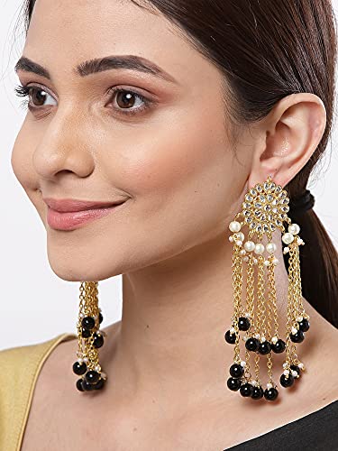 Image of Karatcart Kundan Tassel Earrings for Women (Pink and Green Beads)