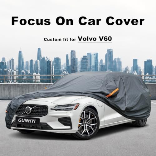 Image of GUNHYI Premium Car Cover Custom Fit Volvo V60, 16 Layers Heavy Duty Car Cover Waterproof All Weather with Zipper Door for Sun Rain Snow Dust Uv Protection
