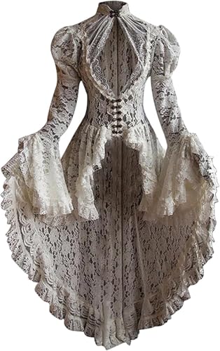 Yancremio Damen Viktorianische Korsettkleider Mode Trendy Elegant Cosplay Ballkleider Vintage Renaissance Ausgestellte Ärmel Spitze Hofkleider...