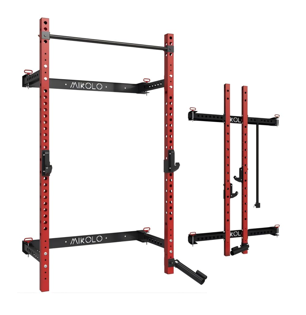Wand Squat Rack Klappbar, Power Tower mit Landmine, Power Rack mit Klimzugststange Für Wand, Kraftstation für Zuhause，Half Rack 455kg Belastbar