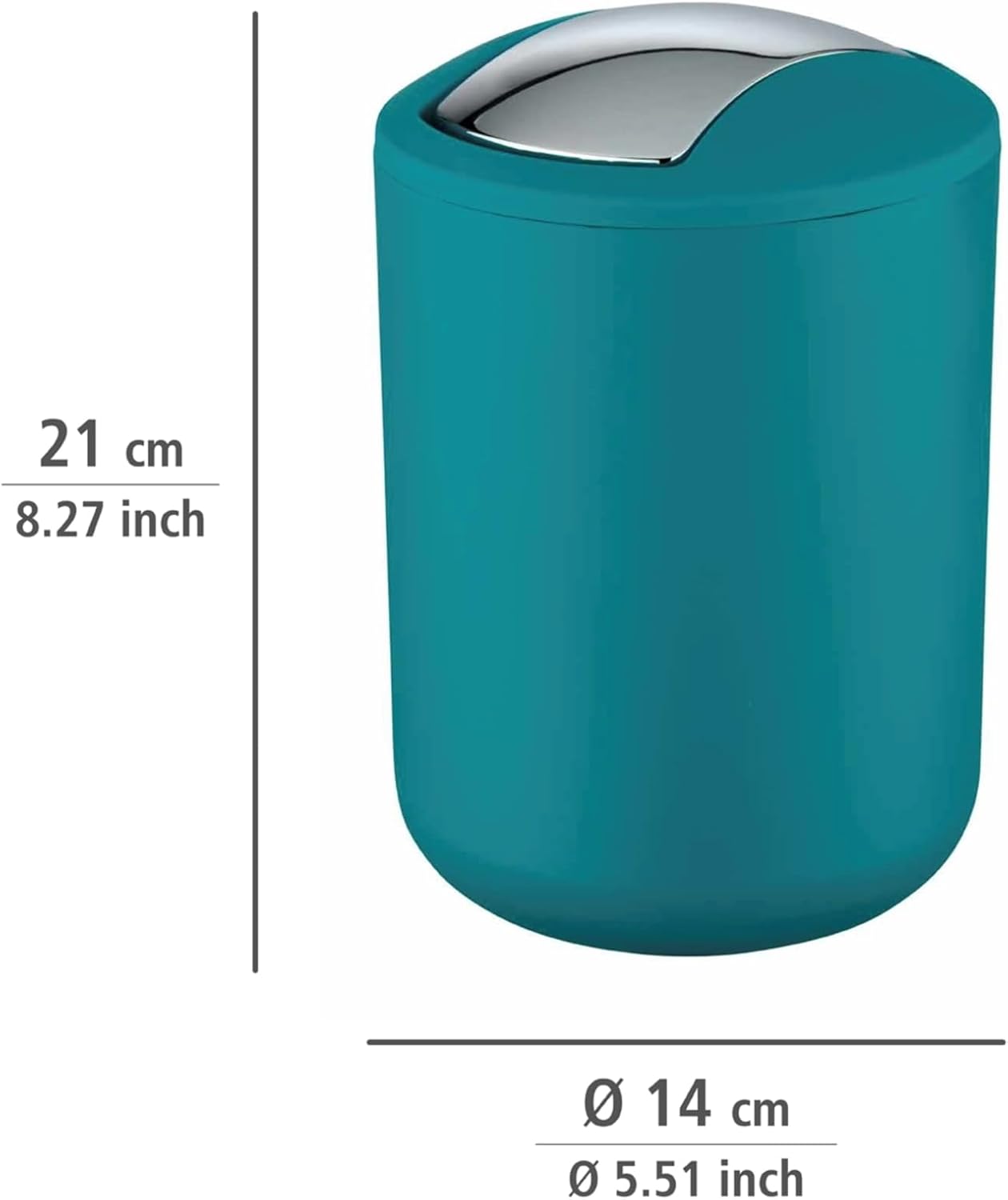 WENKO Brasil Swing Cover Bin, TPE, Petrol Blue, 14 x 14 x 21 cm