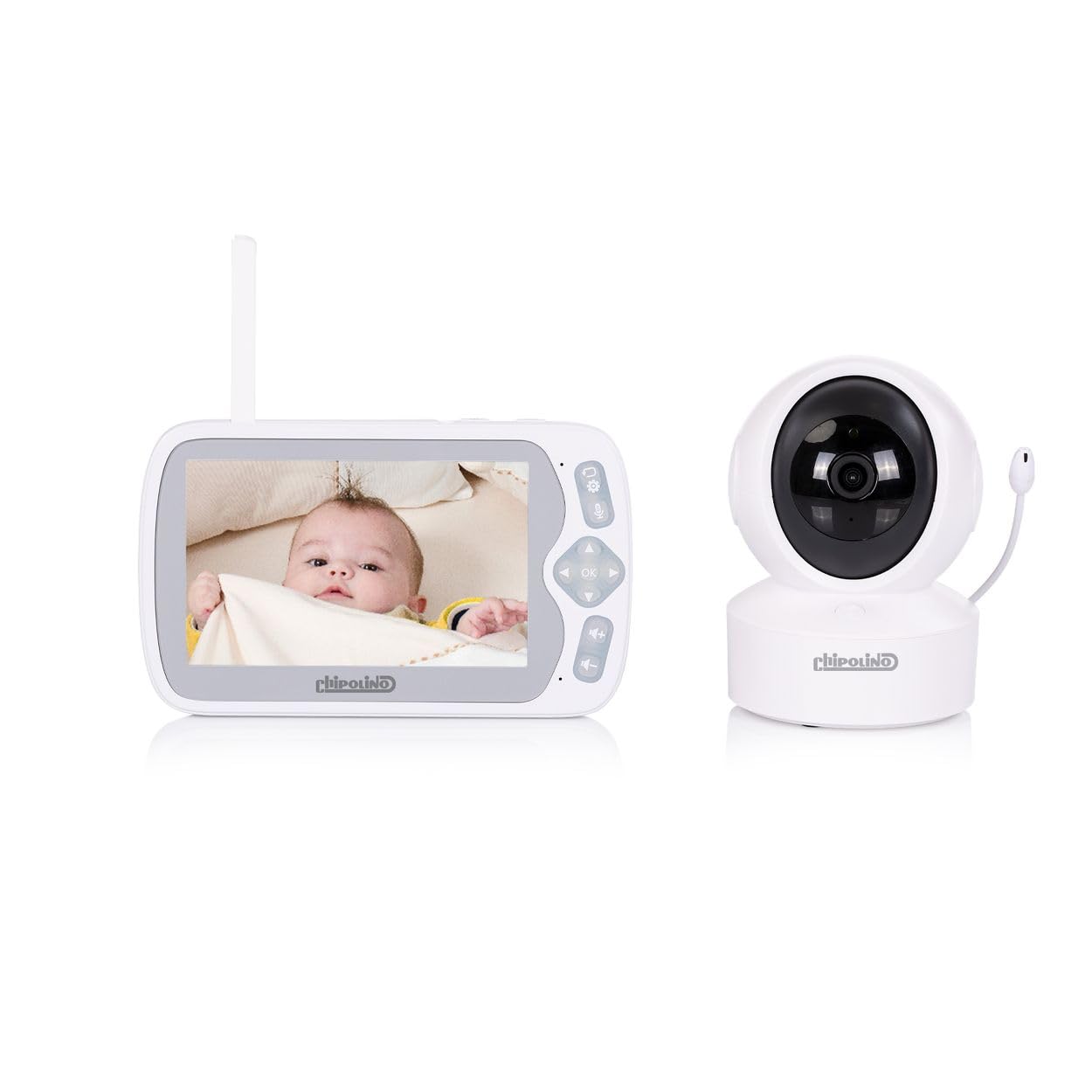 Chipolino Elektroniczna niania Duo View kamera monitorująca 5 cali muzyka alarm noktowizor VOX biały