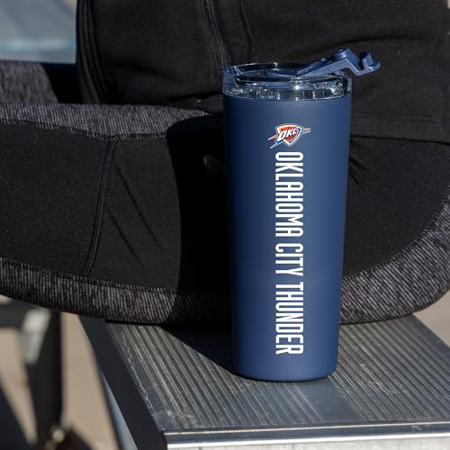 Image of Rico Industries NBA Basketball Oklahoma City Thunder Navy 24oz Stainless Steel Tumbler with Lid and Dual Functioning Lid