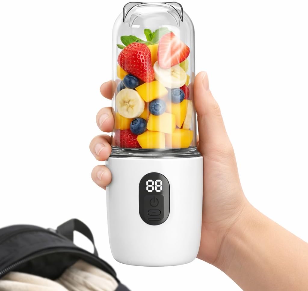 Portable Blender for Shakes and Smoothies, 17oz USB-C Rechargeable Mini Mixer with 16 Blades, LED Power Display, Safety Lock, Lightweight Travel Blender, Perfect for Gym, Office, On-the-Go