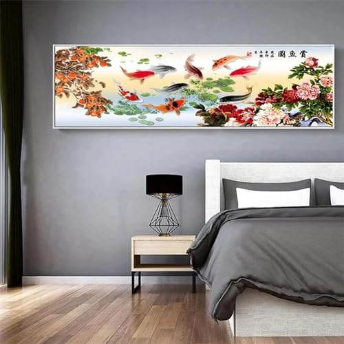 Peinture Chinois abstrait neuf poissons Koi pour habiller un grand mur vide