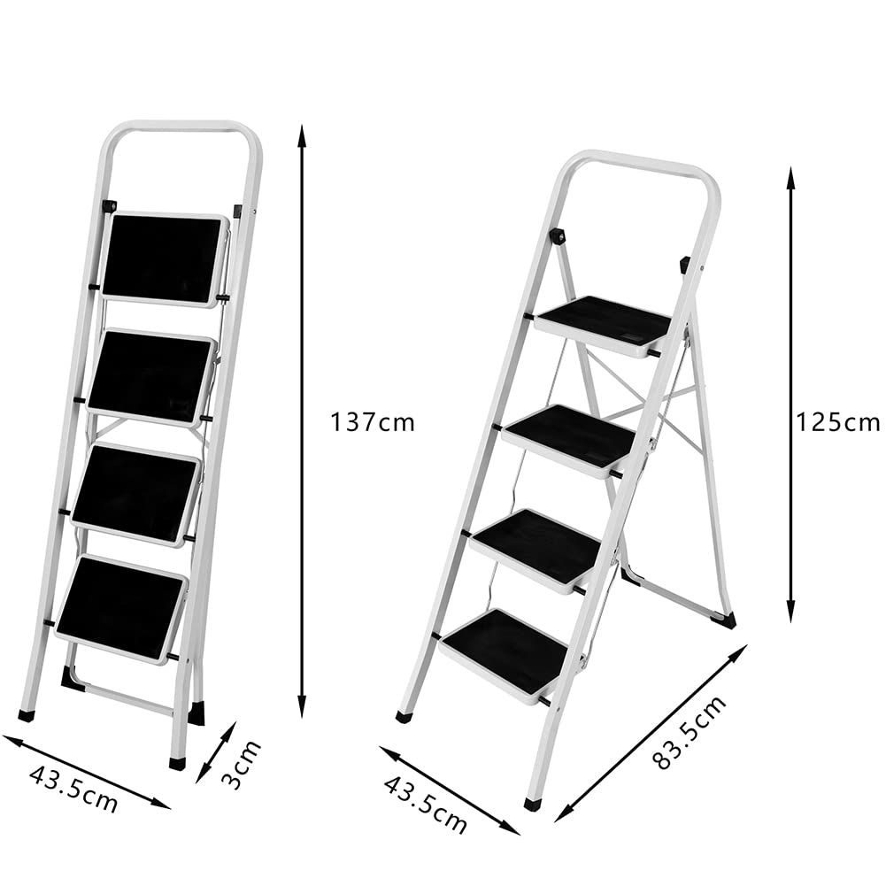 Bakaji Escalera Plegable Cuadrada para Ahorrar Espacio con peldaños Antideslizantes y asa de Seguridad, Taburete Escalera, Estructura Acero y Revestimiento de Goma, Capacidad máx 150 kg (4 peldaños)