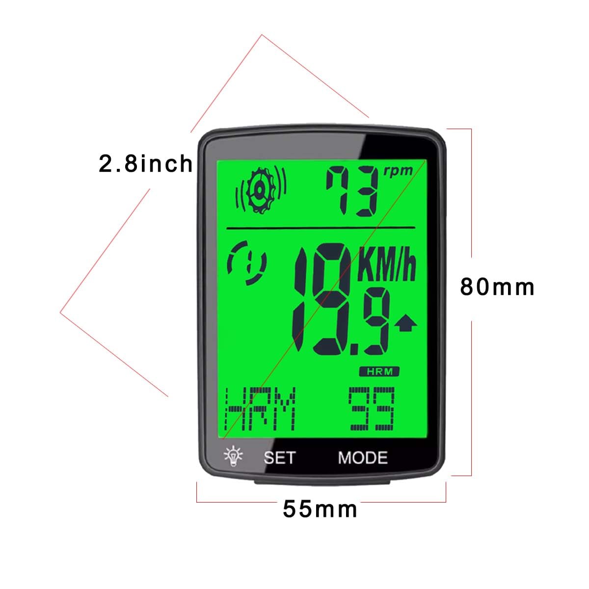 Wireless Tachimetro Bici， Misuratore di frequenza cardiaca, sensore di frequenza a pedale, e tachimetro 3-in-1 cycling equipment, 2.8-inch LCD Computer da Bici con retroilluminazione Computer Bici.