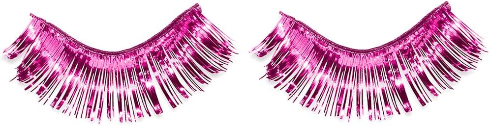 Pink Tinsel Eyelashes - 1 Pair (1/2" x 1") - Lightweight & Easy to Apply Self-Adhesive Lashes - Perfect Costume Accessory