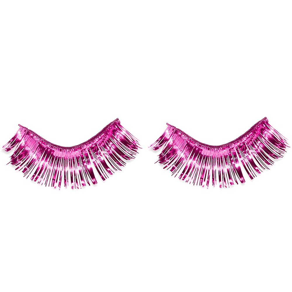 Pink Tinsel Eyelashes - 1 Pair (1/2" x 1") - Lightweight & Easy to Apply Self-Adhesive Lashes - Perfect Costume Accessory