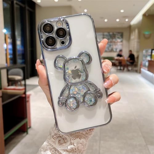 Étui à sables mouvants iPhone 15 Pro coque paillettes bleu ciel avec protection d'objectif