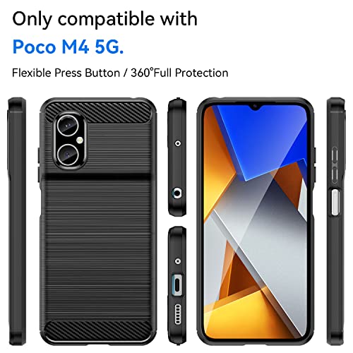 Compatible with Xiaomi Redmi Note 11E 5G/Redmi 10 5G/Redmi 10 Prime+ 5G/Mi Poco M4 5G Phone Case and Tempered Glass Screen Protector with Shockproof Soft Slim Silicone Carbon Fiber for Women Men Black - Image 2