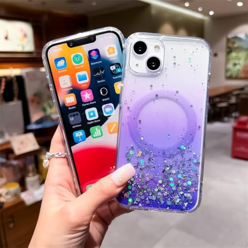 Coque magnétique pour iPhone 14 13 Pro Max antichoc acrylique transparente à paillettes