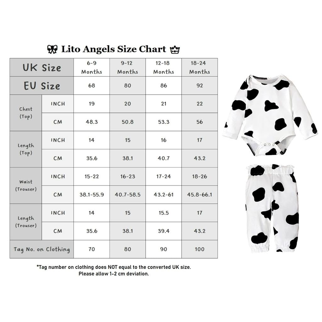 Lito Angels Disfraz de Vaca para Bebé Niños Niñas Body Mono Mamelucos Onesie con pantalones y Sombrero Talla 6-24 meses