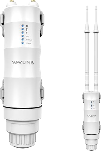 WAVLINK AC1200 Extensor Wi-Fi de largo alcance para exteriores, punto de acceso exterior de doble banda con PoE activopasivo, puerto WANLAN,