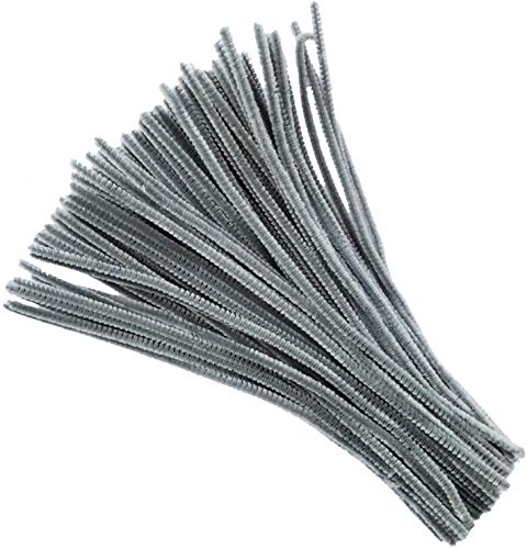 Carykon 100 Pieces Fuzzy Chenille Stems Pipe Cleaners for Arts and Crafts (Grey)